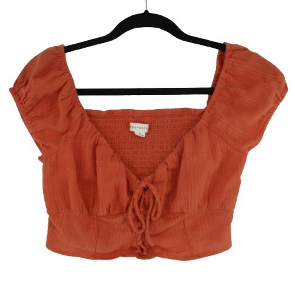 M Milkmaid Orange Crop Top Smocked Elastic Short Sleeve Cotton Aeropostale